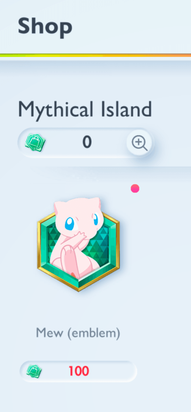 Screenshot from Pokémon TCG Pocket showing the new Mythical Island expansion's Mew emblem