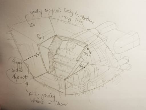 Pen and paper sketches for the Deep Space Dredger - a new Elite Dangerous ship design