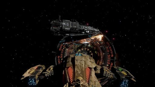 Two ships crashing during the Thargoid counterattack in Shinrarta Dezhra