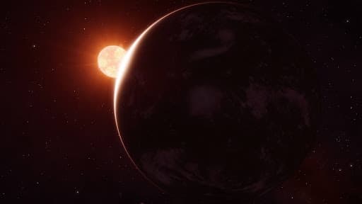 An image of a sun appearing from behind a planet, creating an eclipse-like effect