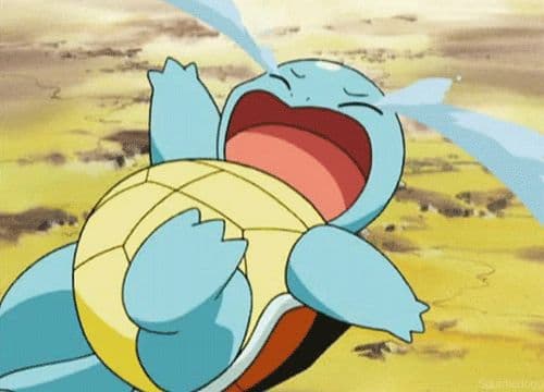 Image shows the Pokémon Squirtle laying on its back while crying 