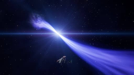 An Elite Dangerous white dwarf with a ship approaching from the bottom of the screen