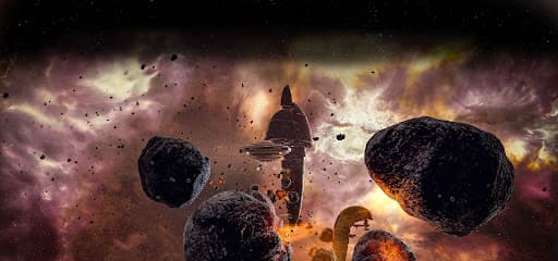 Large asteroids in front of a space station, a chaotic depiction of Crimson Harvest 2024 