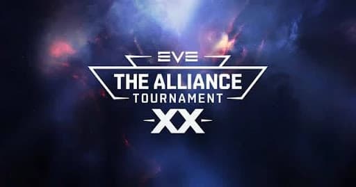 A promotional poster for the EVE Online event alliance tournament, showing the tournament branding over a navy blue nebula