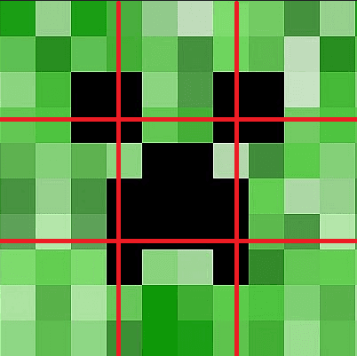 Screenshot of a creeper's face from Minecraft