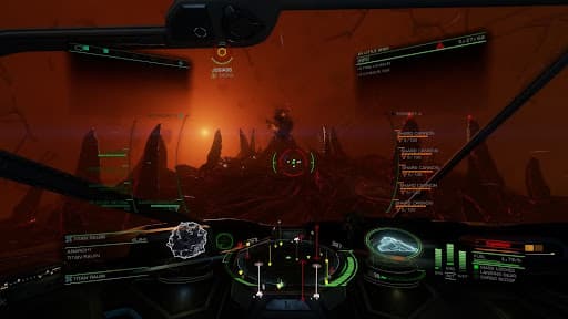 Thargoid Titan Raijin as seen through the cockpit of a player's ship