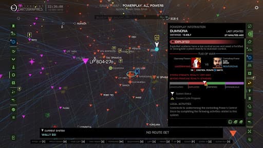 An Elite Dangerous screenshot featuring the galaxy map of an exploited system