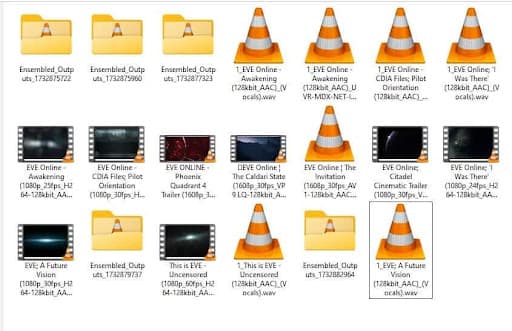 A screenshot of folders and files used to create Kane's EVE Online movie trailer