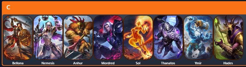 C-tier in our SMITE 2 god tier list: Bellona, Nemesis, Anhur, Mordred, Sol, Thanatos, Ymir, Hades