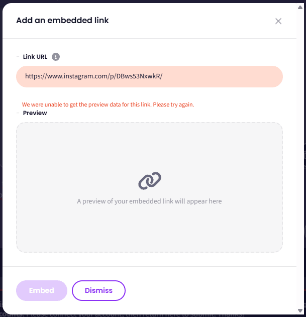 I can't add a preview of an instagram link
